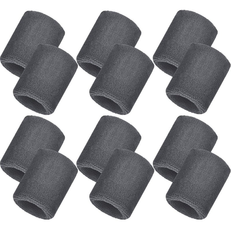 Bememo 12 Pack Wristbands Sweatband for Women Men, Neon Colored Sport Wrist Bands, Tennis Football Basketball Sweatbands, Moisture Wicking Arm Bands for Working Out(3.15 Inch,Gray) - Image 1